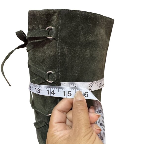 Vintage Suarez Italy Womens Olive Green Suede Knee High Lace Up Boots Side Zip 8 - Picture 10 of 12